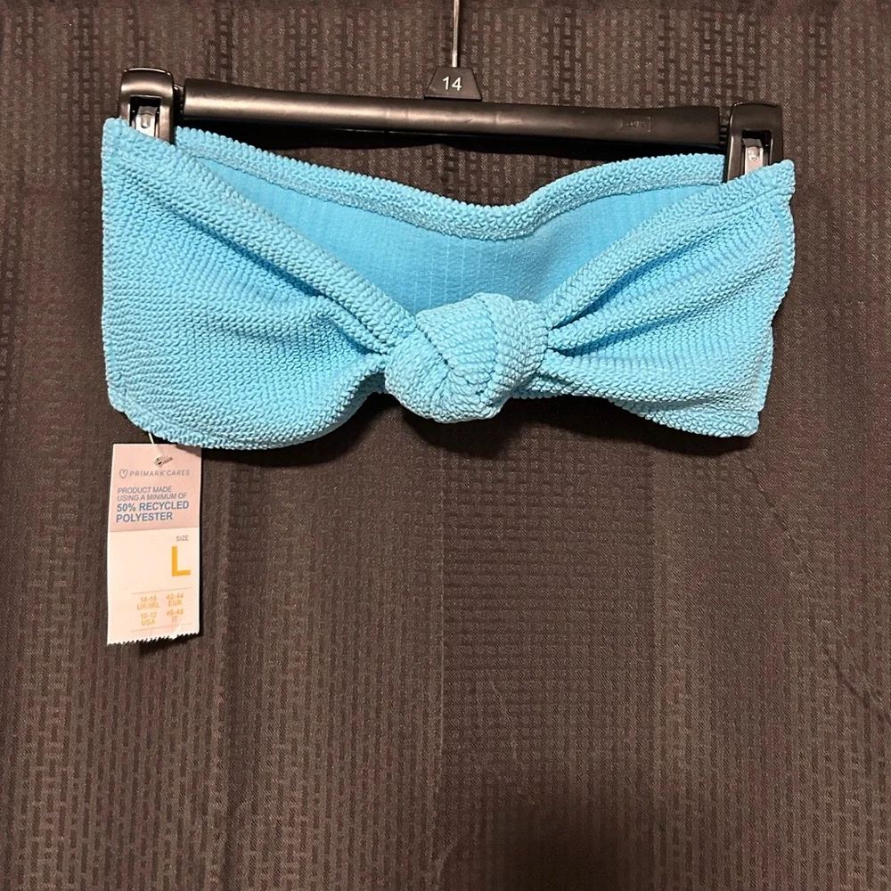NEW Primark Swim Strapless Bikini Top Textured Aqua Blue Womens Size Large - Picture 2 of 6